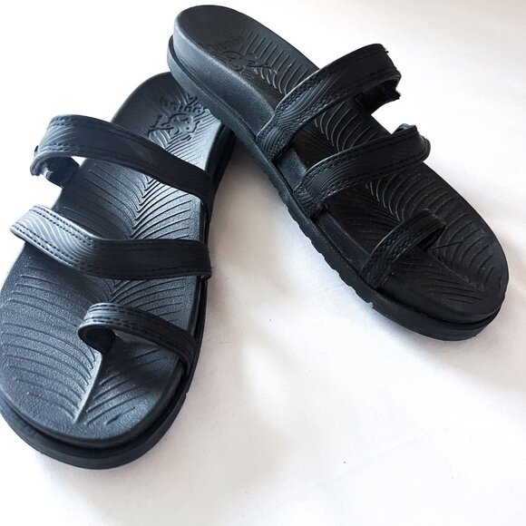 KuaiLu Black Orthotic Slide Arch Support Hook Loop Flat Slide On Sandals 9 - Picture 4 of 11